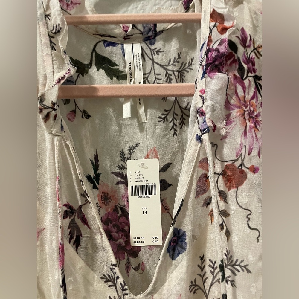 NWT Anthropologie Floral Long Sleeve Dress ~ Cream/Pink Gorgeous Fade Women’s 14 - Picture 3 of 15